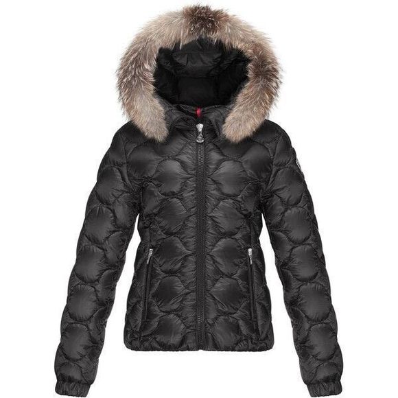 Moncler Girls Blue Morgaine Hooded Down Quilted Jacket sz 8 Removable Hood & Fur